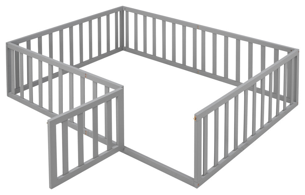 TATEUS Stylish and Versatile Floor Bed for Kids"™Bedroom Fences, Gray, Full