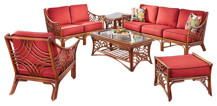 Bali 6-Piece Living Room Furniture Set, Brown, Astrid-Geranium Fabric