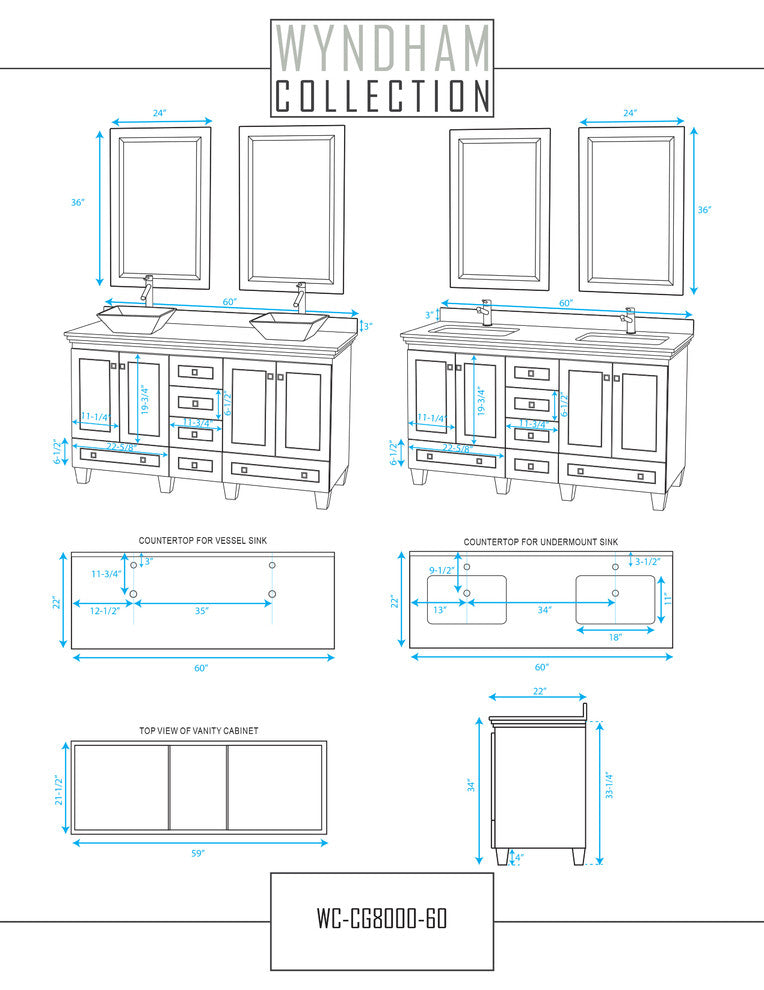 Acclaim Espresso Double Vanity, 60", Avalon White Carrera Marble, Ivory Marble