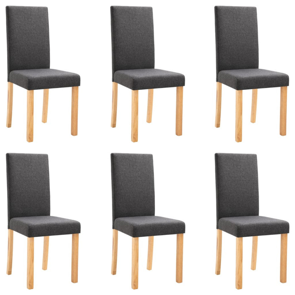 vidaXL Dining Chairs 6 Pcs Side Chair with Solid Wood Legs Dark Gray Fabric