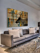 "Teal Yellow Reindeer" Painting Print on Natural Pine Wood, 45"x30"