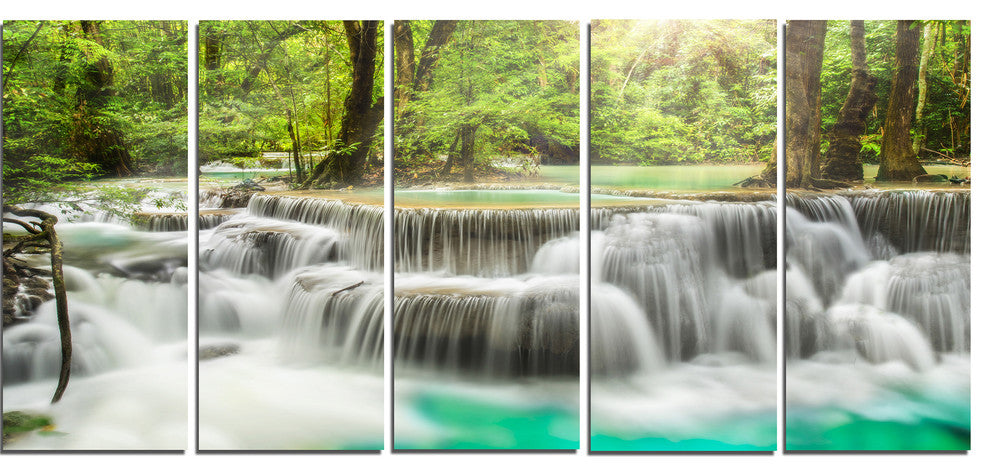 "Kanchanaburi Erawan Waterfall" Canvas Photo Print, 5 Panels, 60"x28"