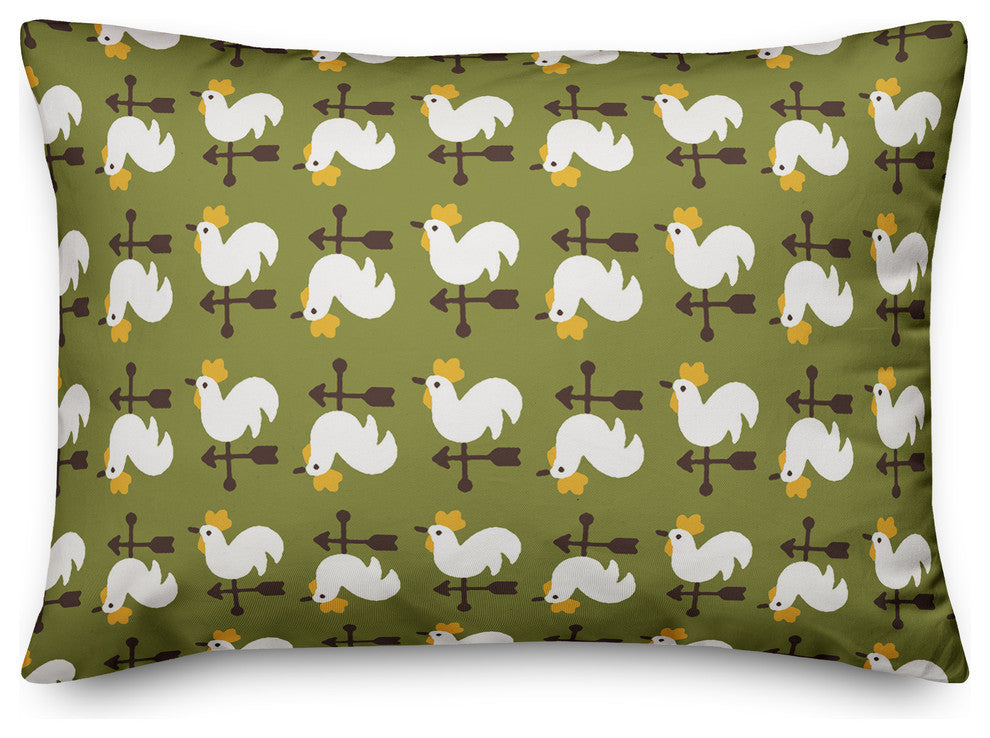 Green Rooster Pattern Throw Pillow
