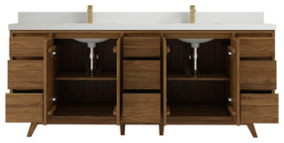 Madison Teak 84 Double Sink Bath Vanity in Dark Natural 2" White Quartz