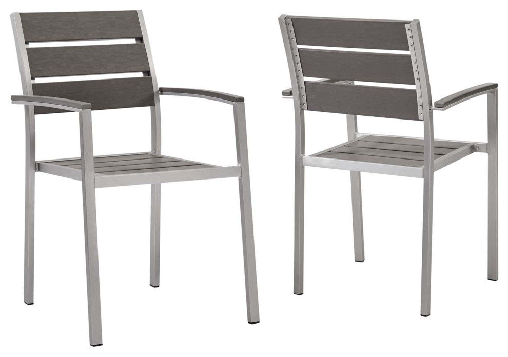 Shore Outdoor Patio Aluminum Dining Armchair Set of 2 - Silver Gray