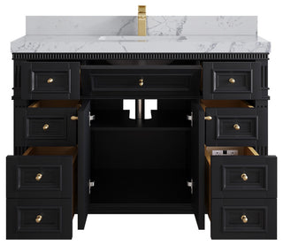 Paris 48" Single Sink Bathroom Vanity, Black 2" Venatino Quartz