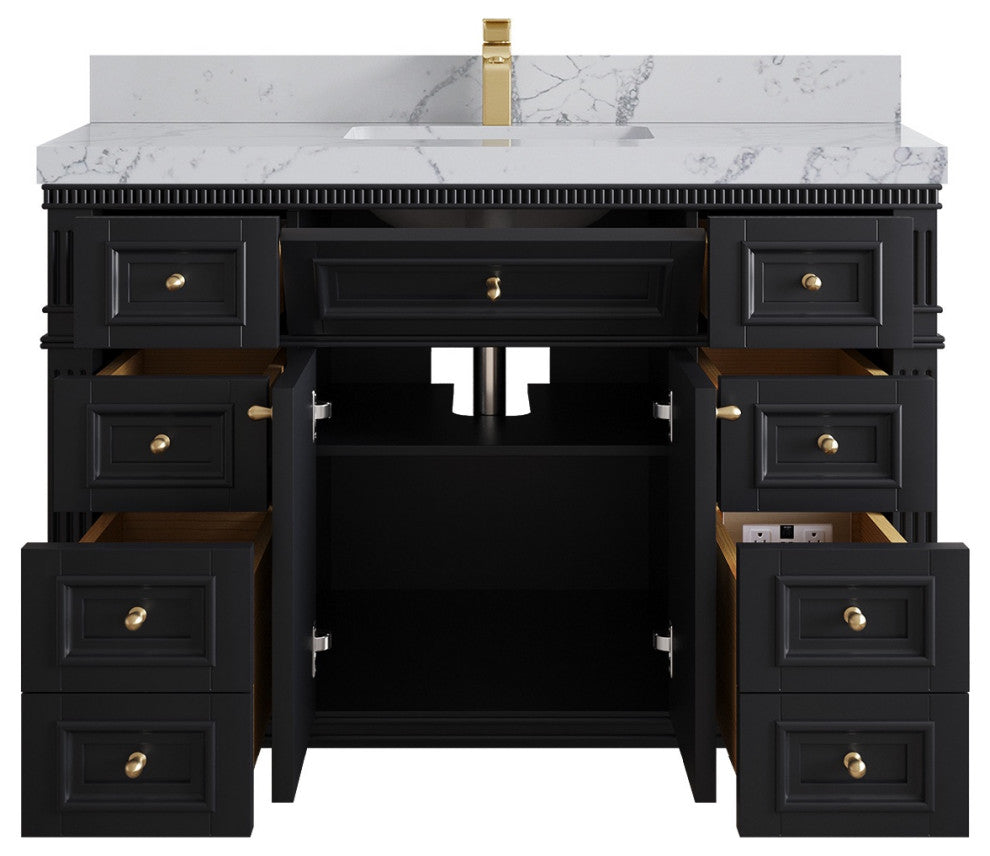 Paris 48" Single Sink Bathroom Vanity, Black 2" Venatino Quartz