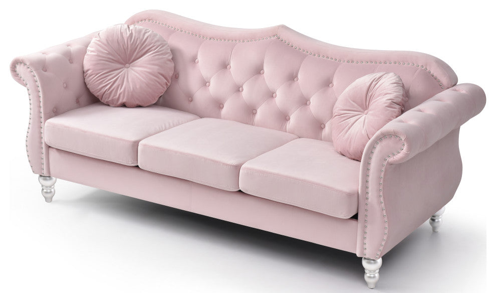 Hollywood Velvet Tufted Sofa, Pink