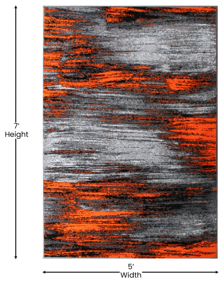 Angie Collection Rectangle 5' x 7' Scraped Design Area Rug, Orange