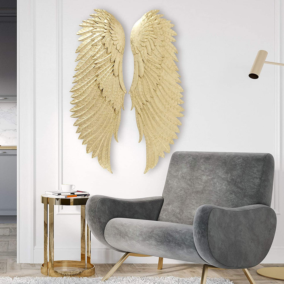 2 Piece Angel Wing Bas-Relief Wall Sculpture, 55 Inches