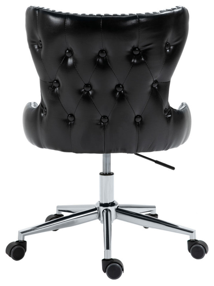 Hendrix Swivel and Adjustable Vegan Leather Office Chair, Black, Rich Chrome Base