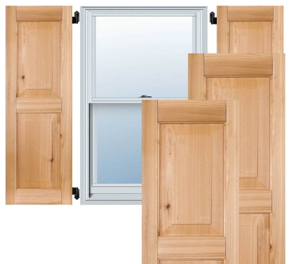 15" x 55" Exterior Sapele Mahogany Raised Panel Shutters, Unfinished