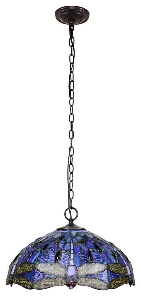 Sdragonfly Tiffany-Style Dark Bronze 2 Or 3 Light Ceiling Pendant 18" Wide