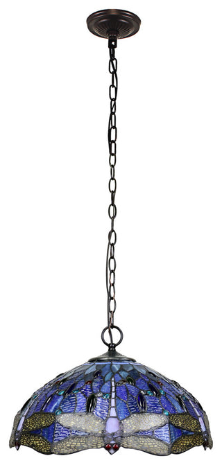 Sdragonfly Tiffany-Style Dark Bronze 2 Or 3 Light Ceiling Pendant 18" Wide