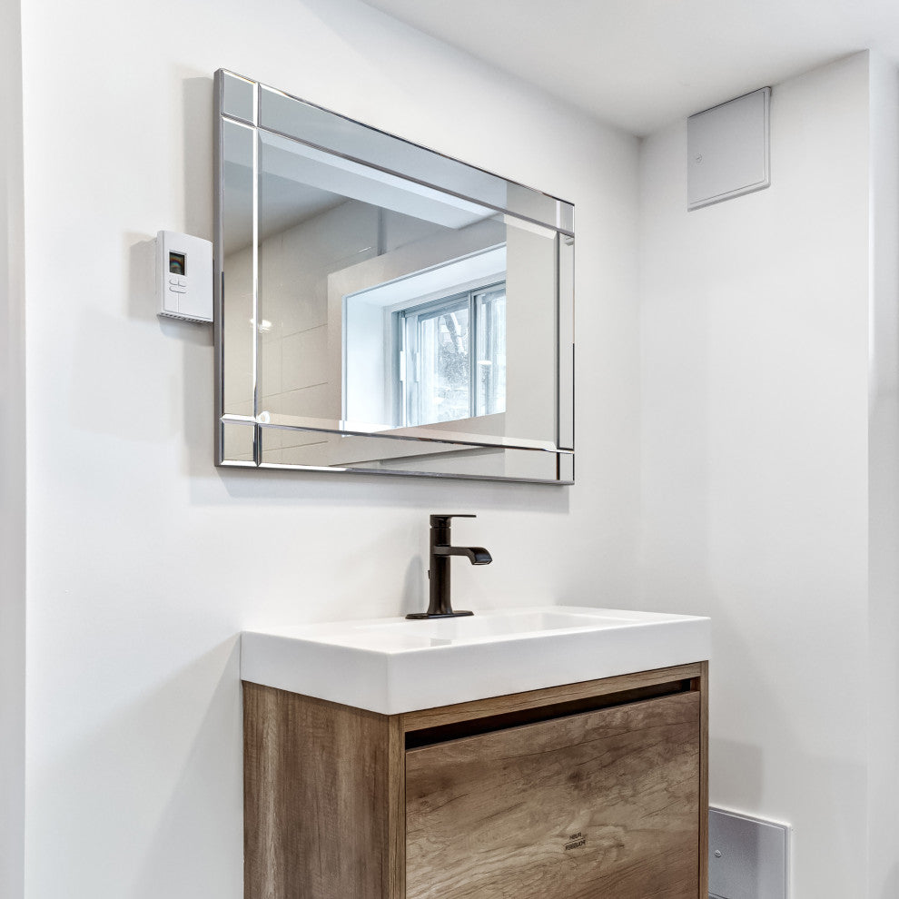 Squared Corner Beveled Rectangle Wall Mirror, Solid Wood Frame Mirror, 36" X 24"