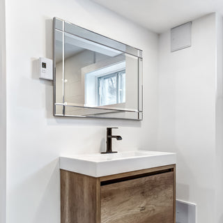 Squared Corner Beveled Rectangle Wall Mirror, Solid Wood Frame Mirror, 36" X 24"