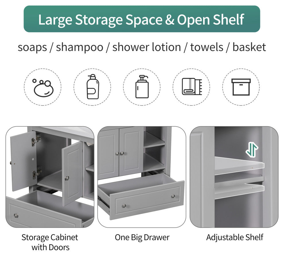 30 inch MDF Freestanding Bathroom Vanity Set with Doors and Drawer