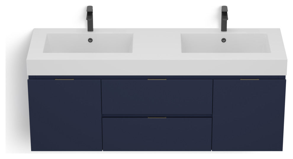 Boutique Bath Vanity, Blue, 60", Double Sink, Wall Mount
