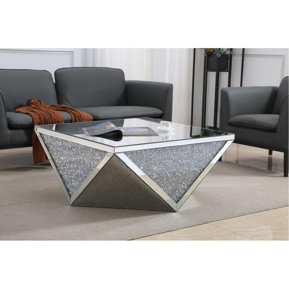 Elegant Modern 38" Square Crystal Coffee Table Silver Crystal