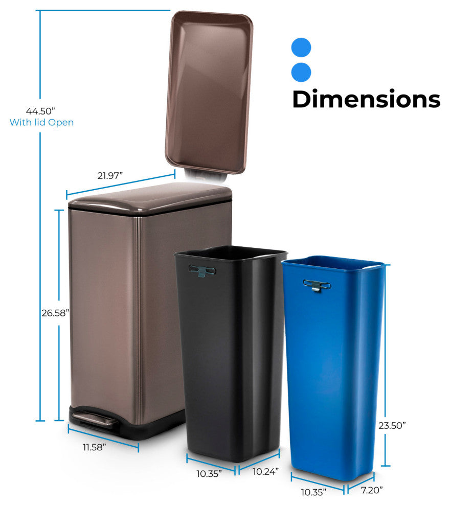 Home Zone Living 13 Gallon Kitchen Trash Can, Dual Compartment Recycle, 50 Liter