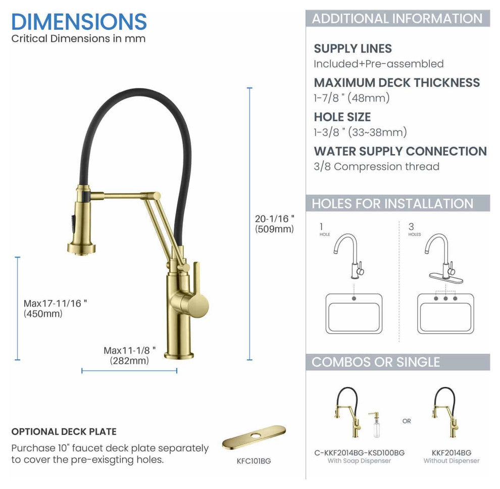 Engel Single Handle Pull Down Kitchen Faucet, Brushed Gold