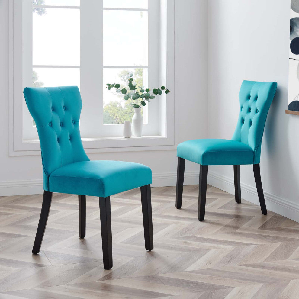 Side Dining Chair, Set of 2, Blue, Velvet, Modern, Cafe Bistro Hospitality