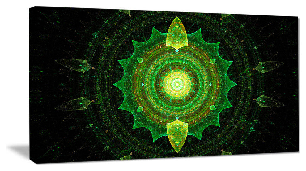 Cabalistic Green Fractal Sphere, Oversized Abstract Canvas Art Print, 60x28
