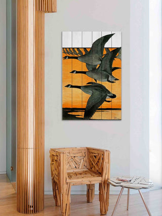 "Journal Geese" Painting Print on White Wood