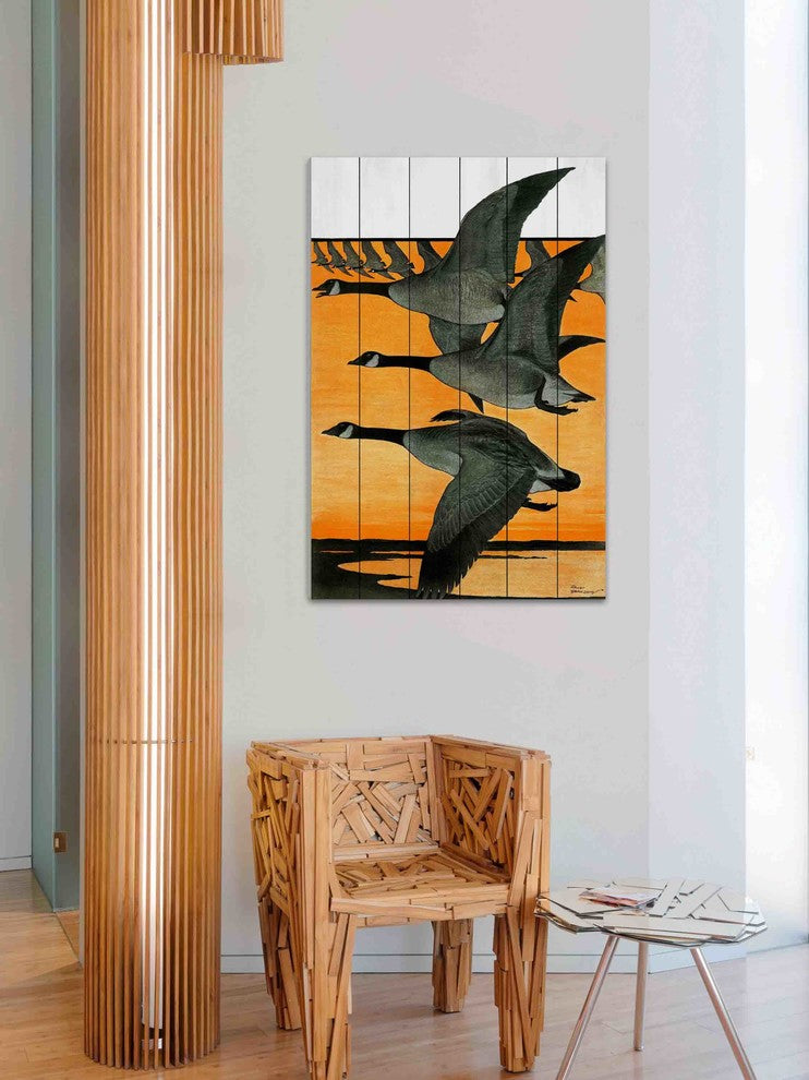 "Journal Geese" Painting Print on White Wood