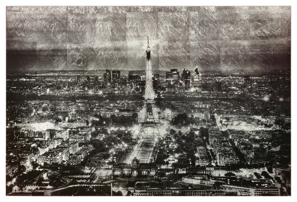 "Paris at Night" Reverse Printed on Tempered Glass With Silver Leaf Wall Art