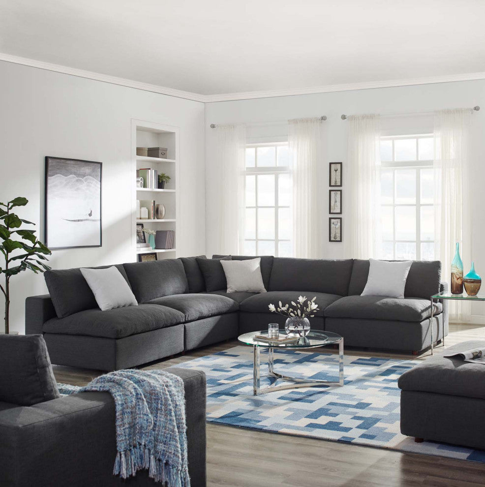 Commix Down Filled Overstuffed 5 Piece Sectional Sofa Set Gray