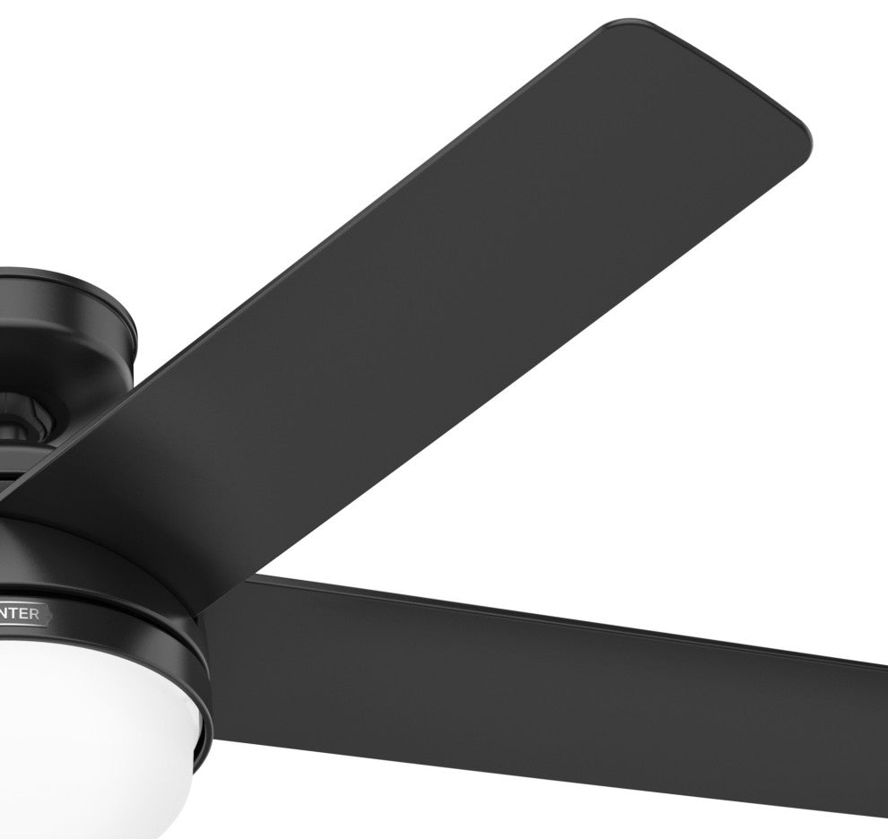Hunter 52" Yuma Matte Black Damp Rated Ceiling Fan With LED Light Kit and Remote