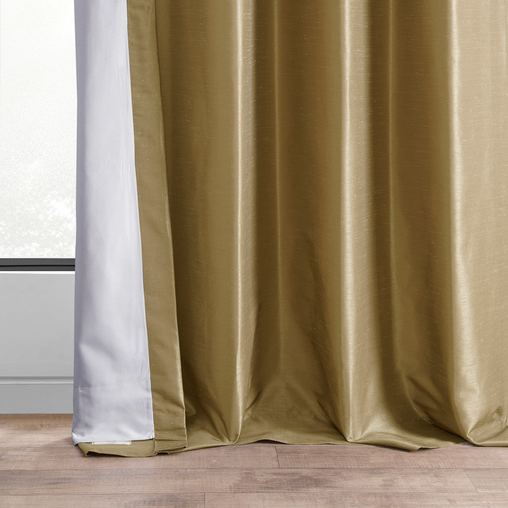 Ruched Vintage Faux Dupioni Silk Curtain Single Panel, Flax Gold, 50" X 84"