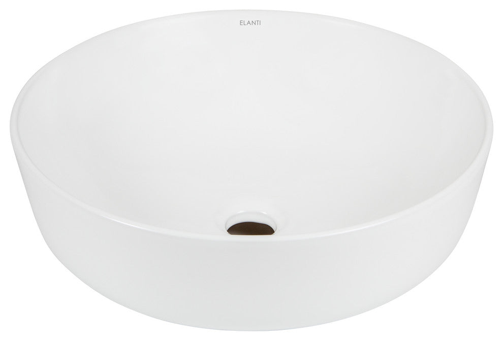 ELANTI EC1803 Porcelain Round Vessel Bathroom Sink, White