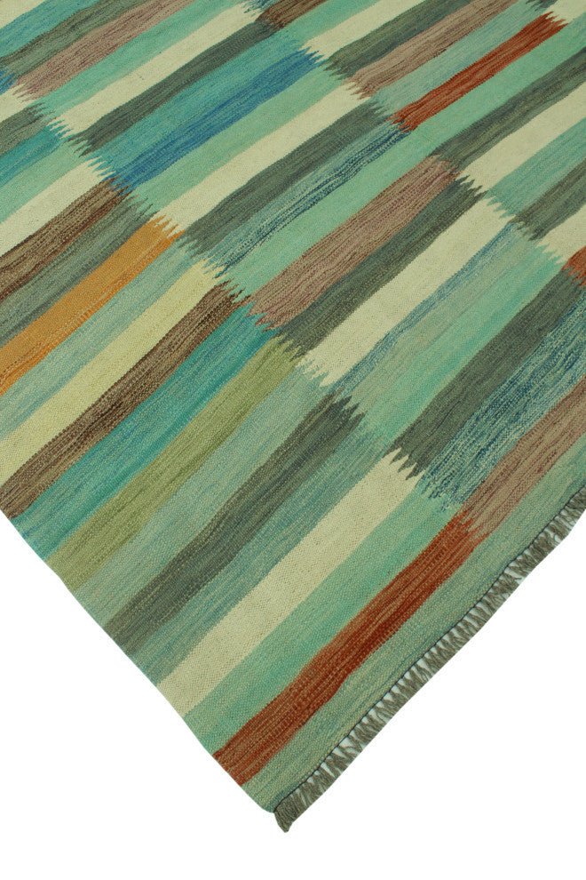 Winchester Kilim Edward Blue/Light Green Rug, 6'4x9'8