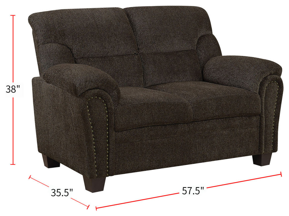 Padded Loveseat with Nail Heads, Brown