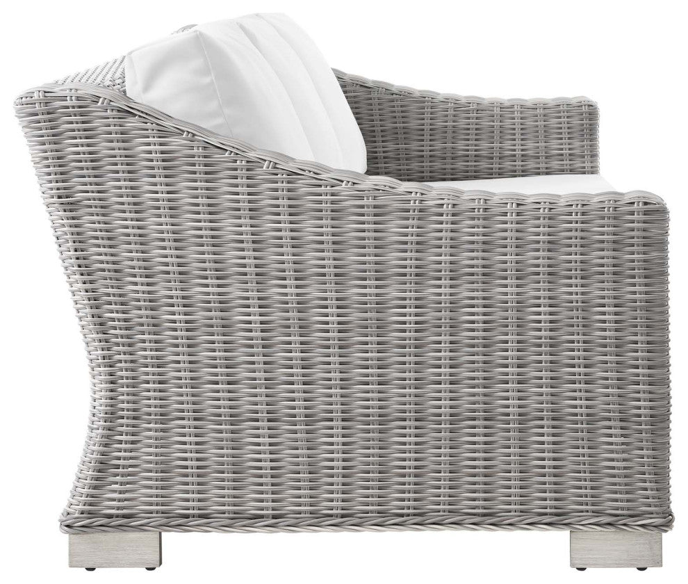 Conway Outdoor Patio Wicker Rattan Sofa Light Gray White
