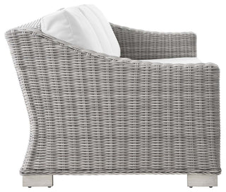 Conway Outdoor Patio Wicker Rattan Sofa Light Gray White