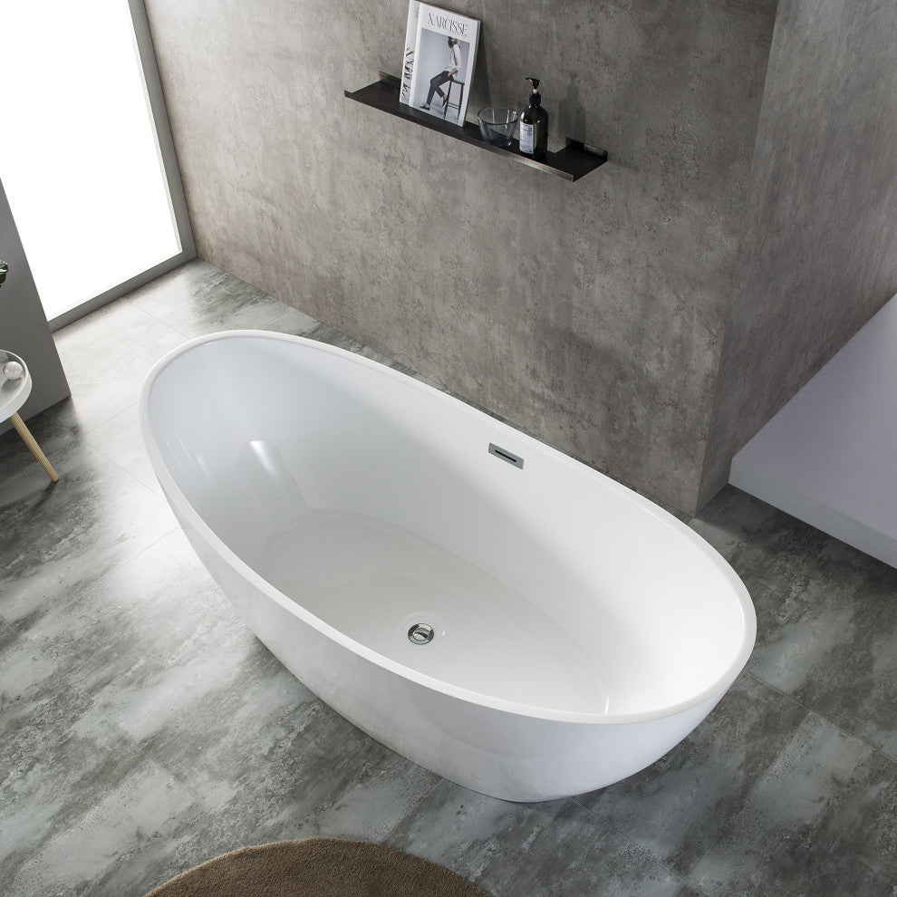 Acrylic Freestanding Oval Bathtub With Drain and Overflow Cover, 67"