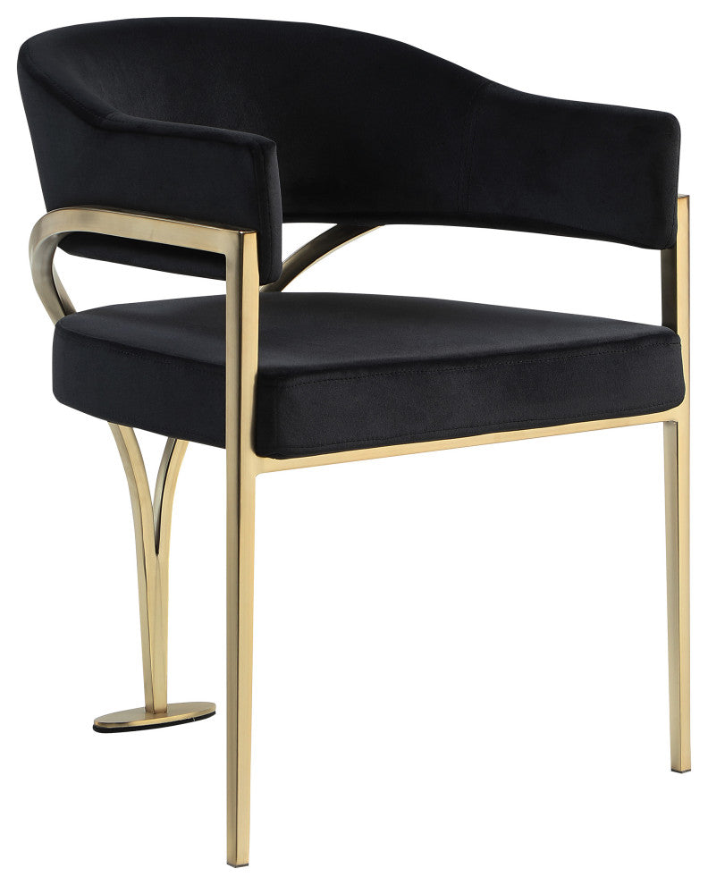 Madelyn Upholstered Dining Chair, Set of 2, Black, Velvet, Gold Finish