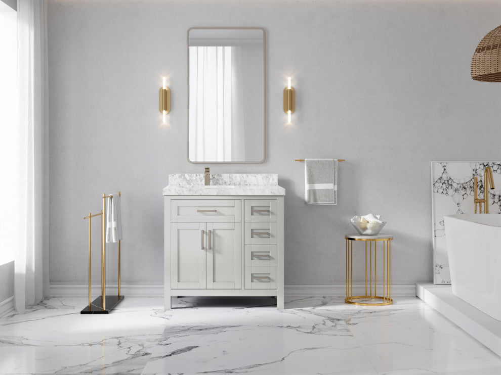Cambridge 36 Left Offset Bath Vanity in Coventry Gray 2" Carrara Marble
