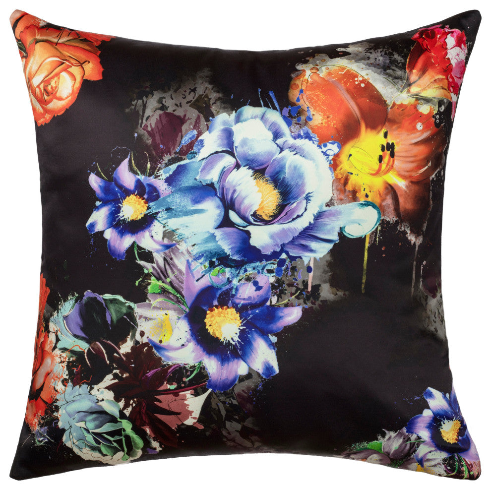 Linum Home Textiles Bright Bouquet Decorative Pillow Cover, Black Multi, Square