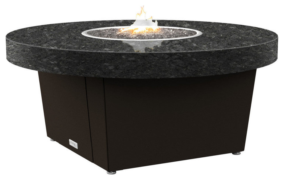 Circular Fire Pit Table, 48", Propane, Black Pearl Granite Top, Bronze