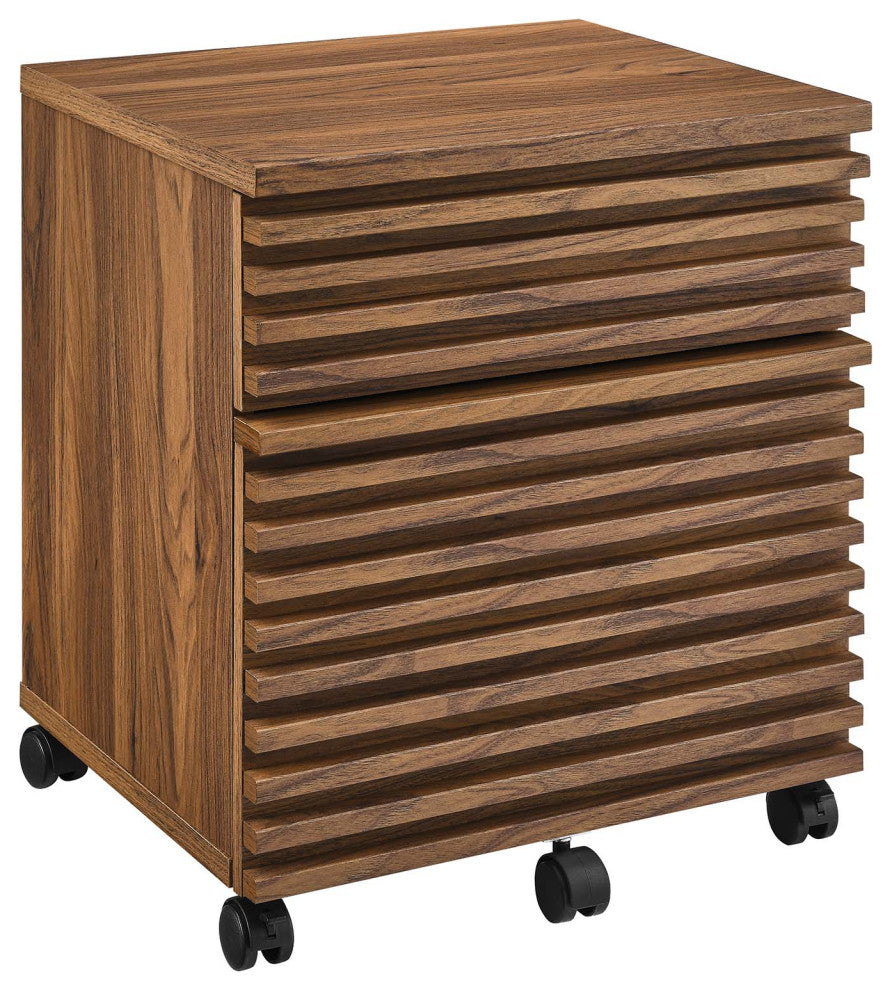 Render Wood Desk and File Cabinet Set, Walnut