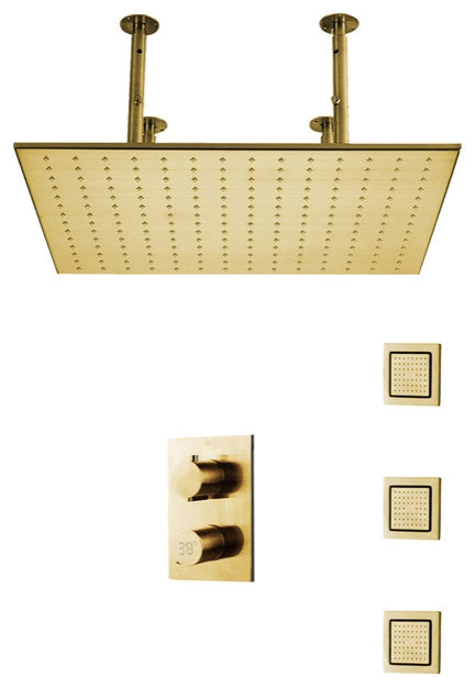 Nola 20" Brushed Gold LED Digital Rainfall Shower System With 3 Square Body Jets