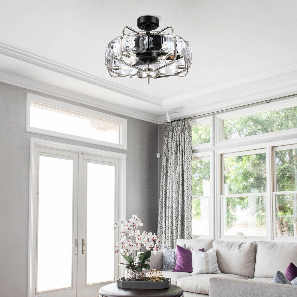22.8 in Modern Black Caged Ceiling Fan, Fandelier