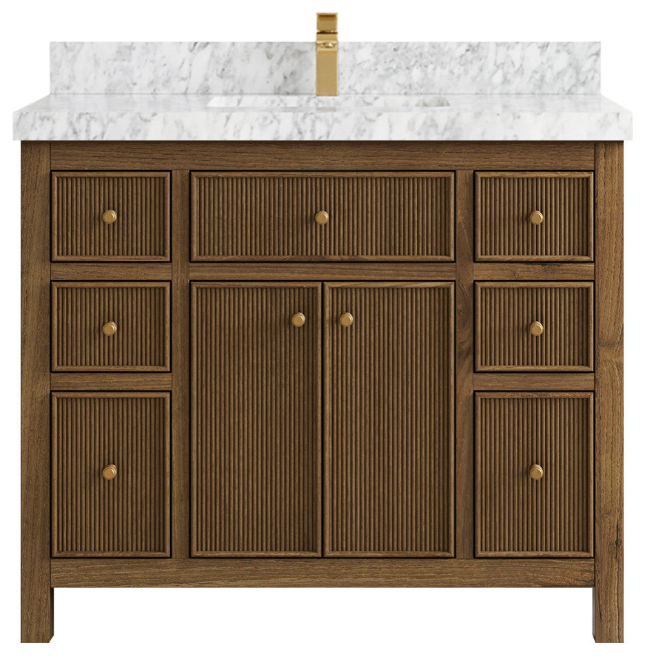 Sonoma Teak 42 Single Sink Bath Vanity in Dark Natural with 2" Carrara Marble