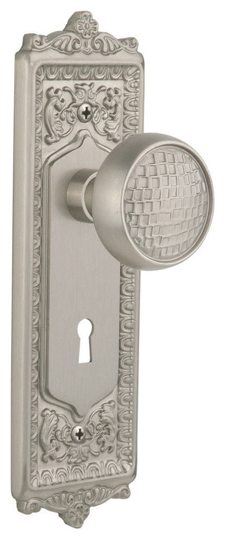 Egg & Dart Plate Privacy Craftsman Knob, Satin Nickel