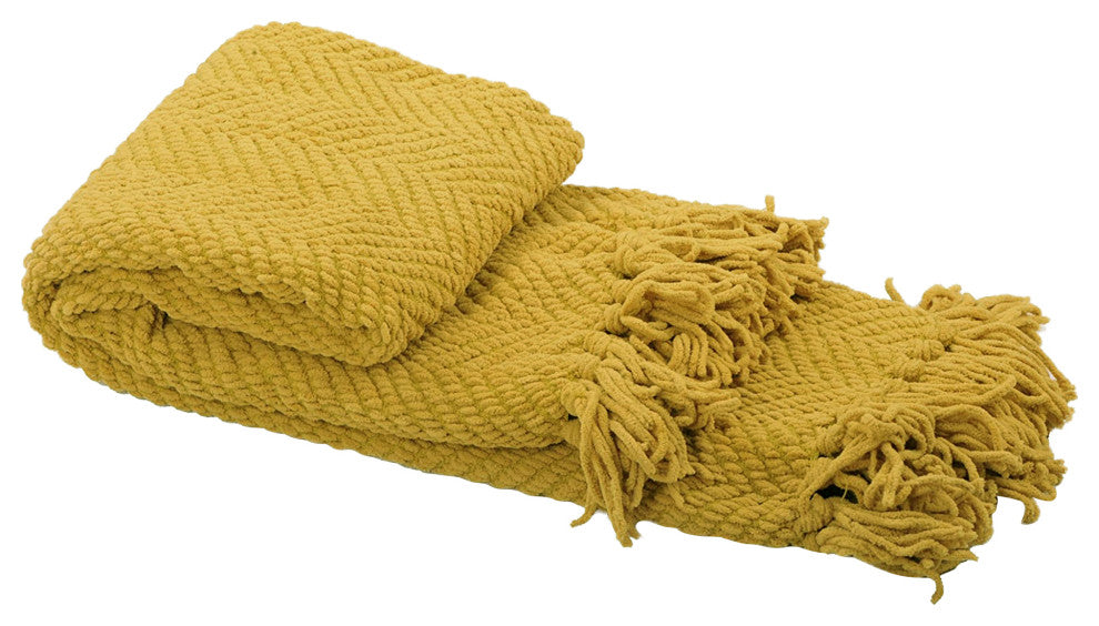 Tweed Knitted Throw Blanket, Lemon Curry, 60"x80"