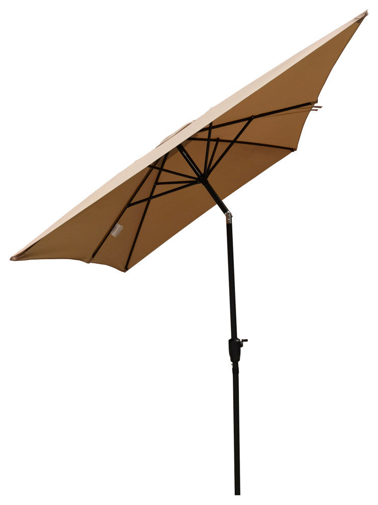 9' Outdoor Patio Market Umbrella With Push Button Tilt and Crank, Tan